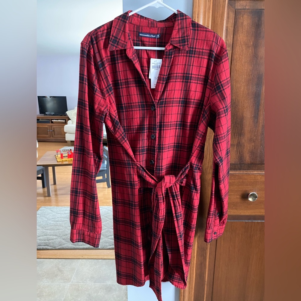 Abercrombie & Fitch Red Plaid Button-Up Dress
